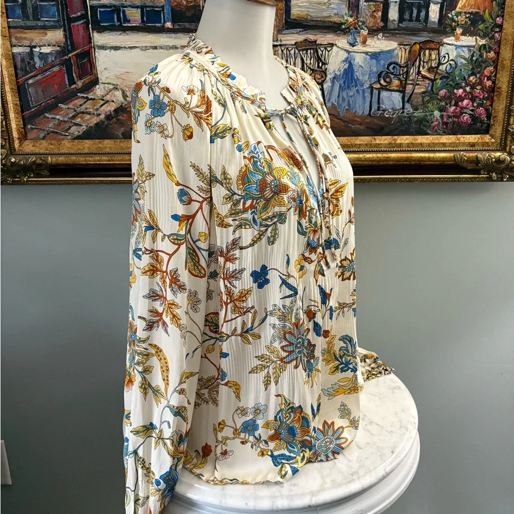 Current Air Multicolor Floral Satin Peasant Blouse Size M - Picture 10 of 15
